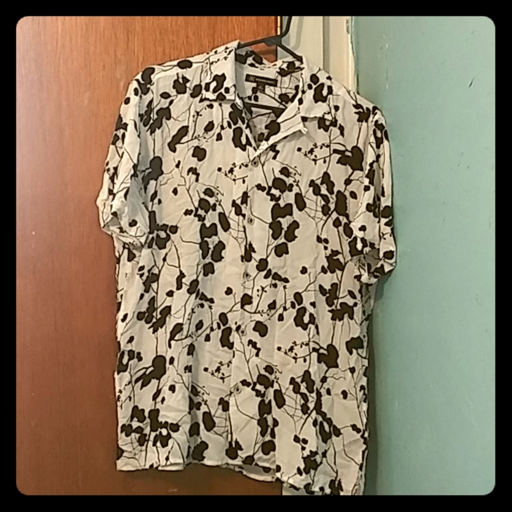 Black and white floral button down blouse